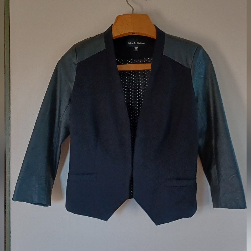 Black Rainn Women's Faux Leather and Polyester Blazer